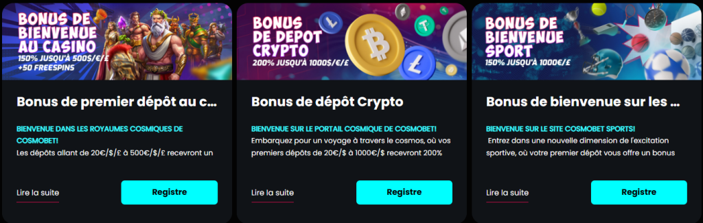 bonus bienvenue cosmobet casino