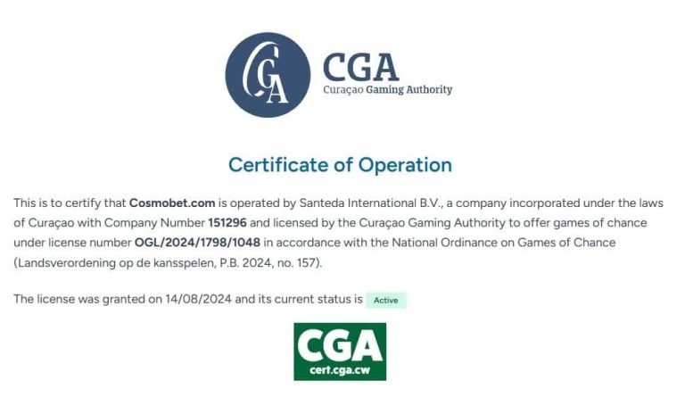 Cosmobet Casino licence